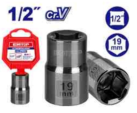 Professional 1/2" 6pt 19mm Hexagonal Socket Heat Treated - Black Nickel Plated 50BV30 Material Quality Tool Plastic Hanger Packed Precision